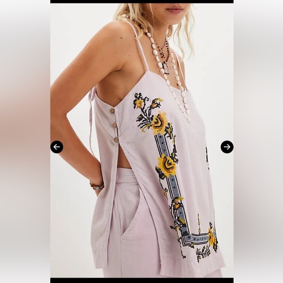 Free People Tops - Free People Sightseer Embroidered linen top. Large. NWOT